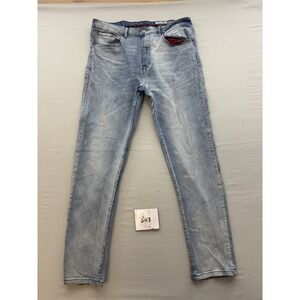 RESTRICTED Mens Slim Fit Jeans Light Wash Denim Ribbed Texture 36x32